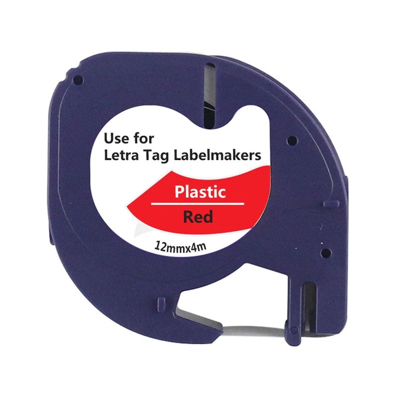 GENERICO - Cinta tipo Letratag para Rotuladora DYMO 12mm x 4m - Roja 91333