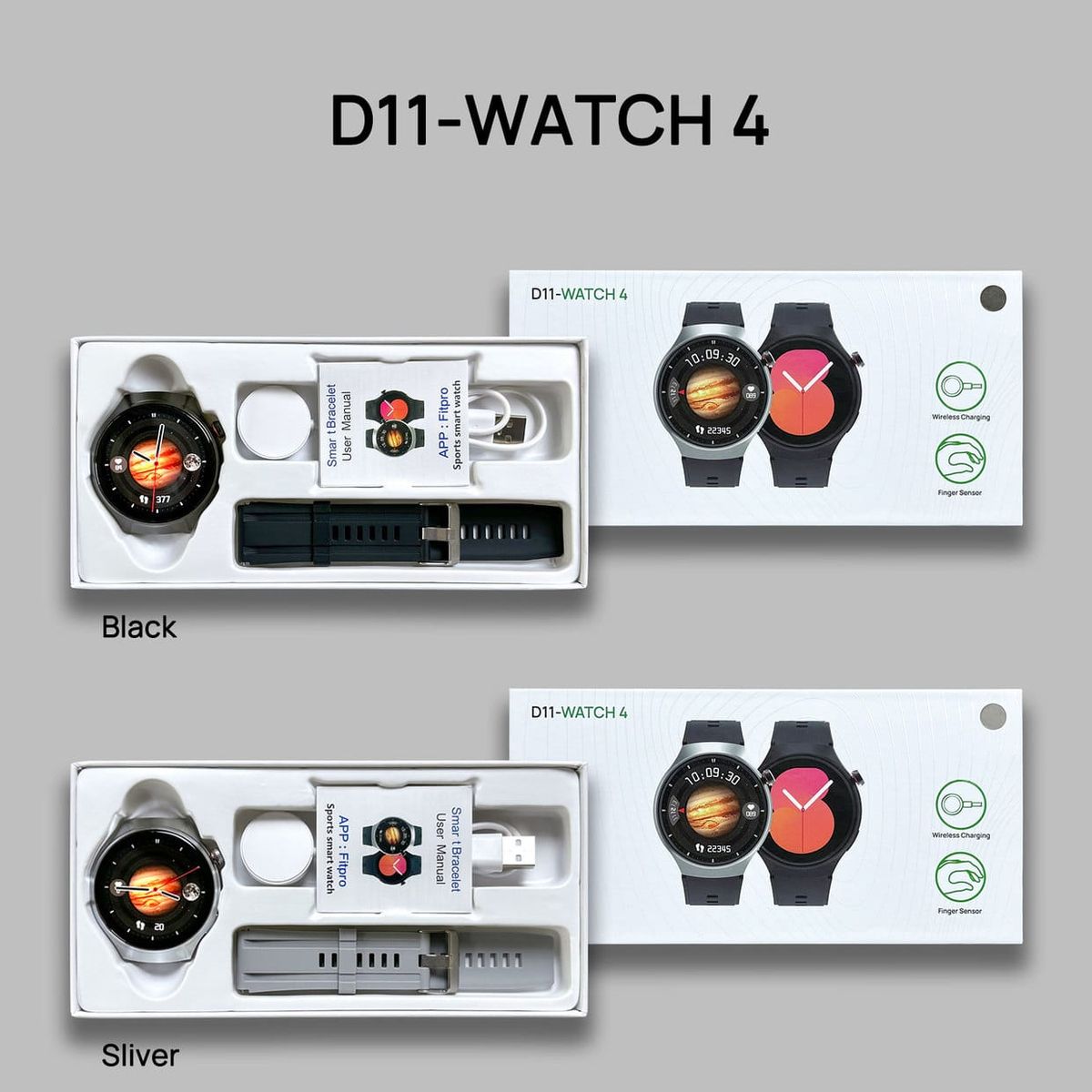 GENERICO - Reloj Inteligente Smartwatch D11 Watch 4 Carga Inalámbrica negro.