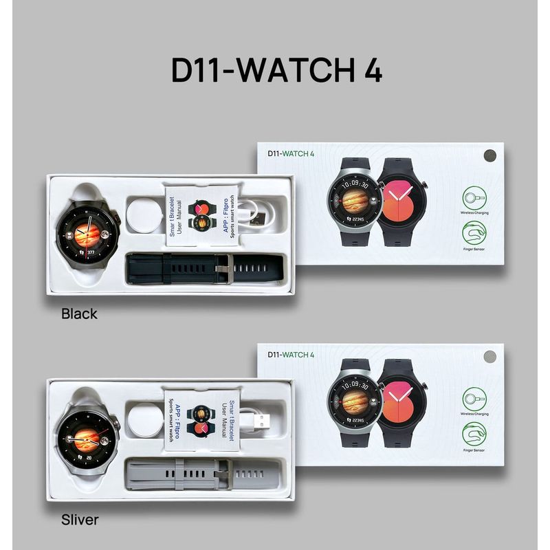 GENERICO - Reloj Inteligente Smartwatch D11 Watch 4 Carga Inalámbrica negro.