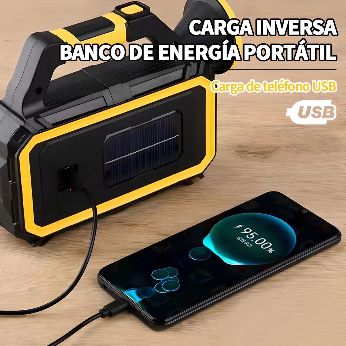 MOVI - Linterna Recargable Con Power Bank De Panel Solar Recargable