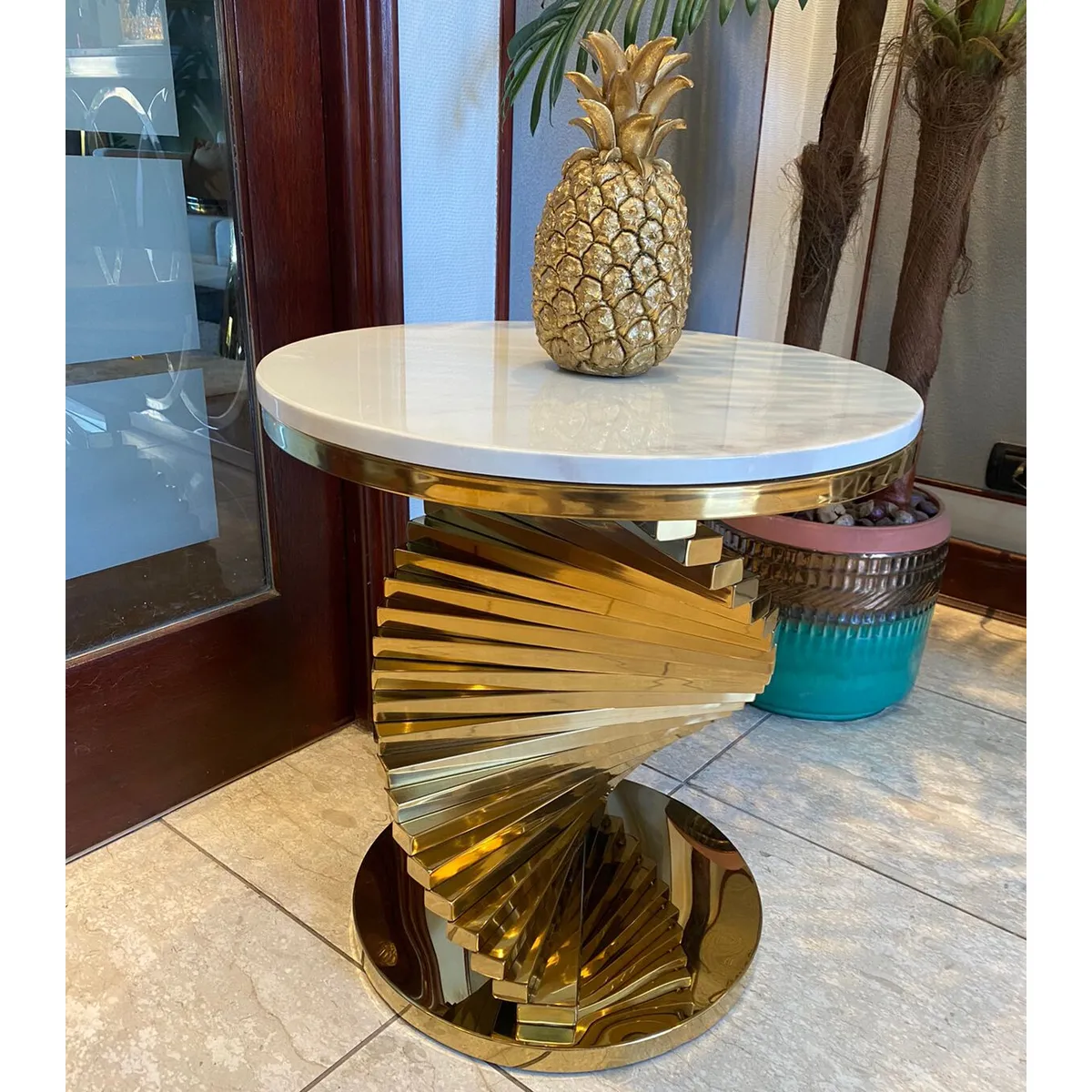 GENERICO - Mesa Lateral Hercules Dorado Blanco Estambul Design.