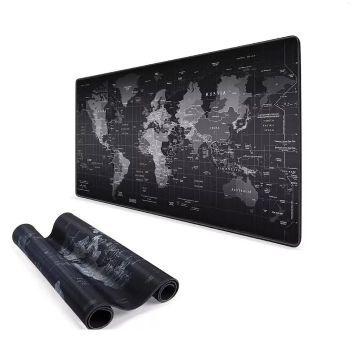 MOMO - Mouse Pad Gamer Mapa De Mundo 90x40cm Color Negro Diseño Impreso Mapa