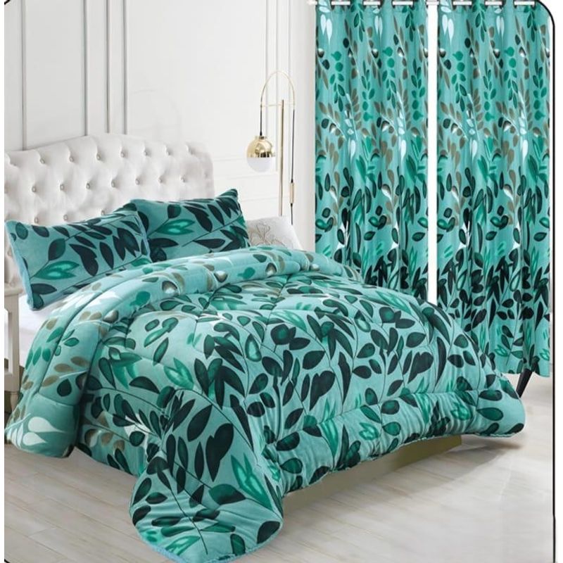 GENERICO - COBERTORES PLUSH INVIERNO CON CORTINAS 5 PIEZAS BELLOS DISEÑOS