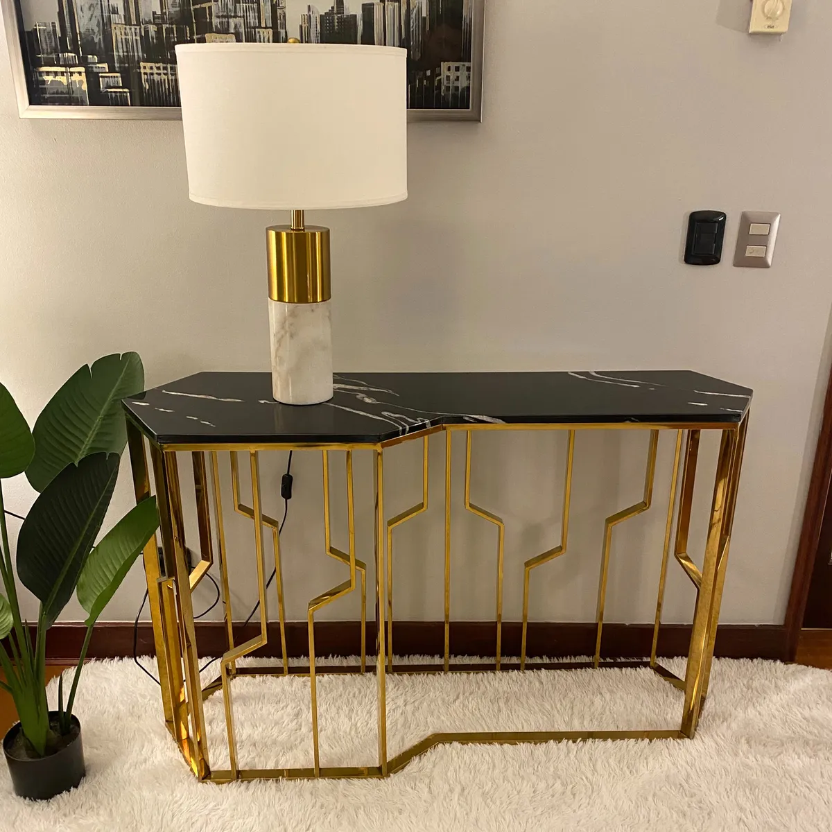 GENERICO - Mesa de Arrimo Atenea Dorado Negro Estambul Design.