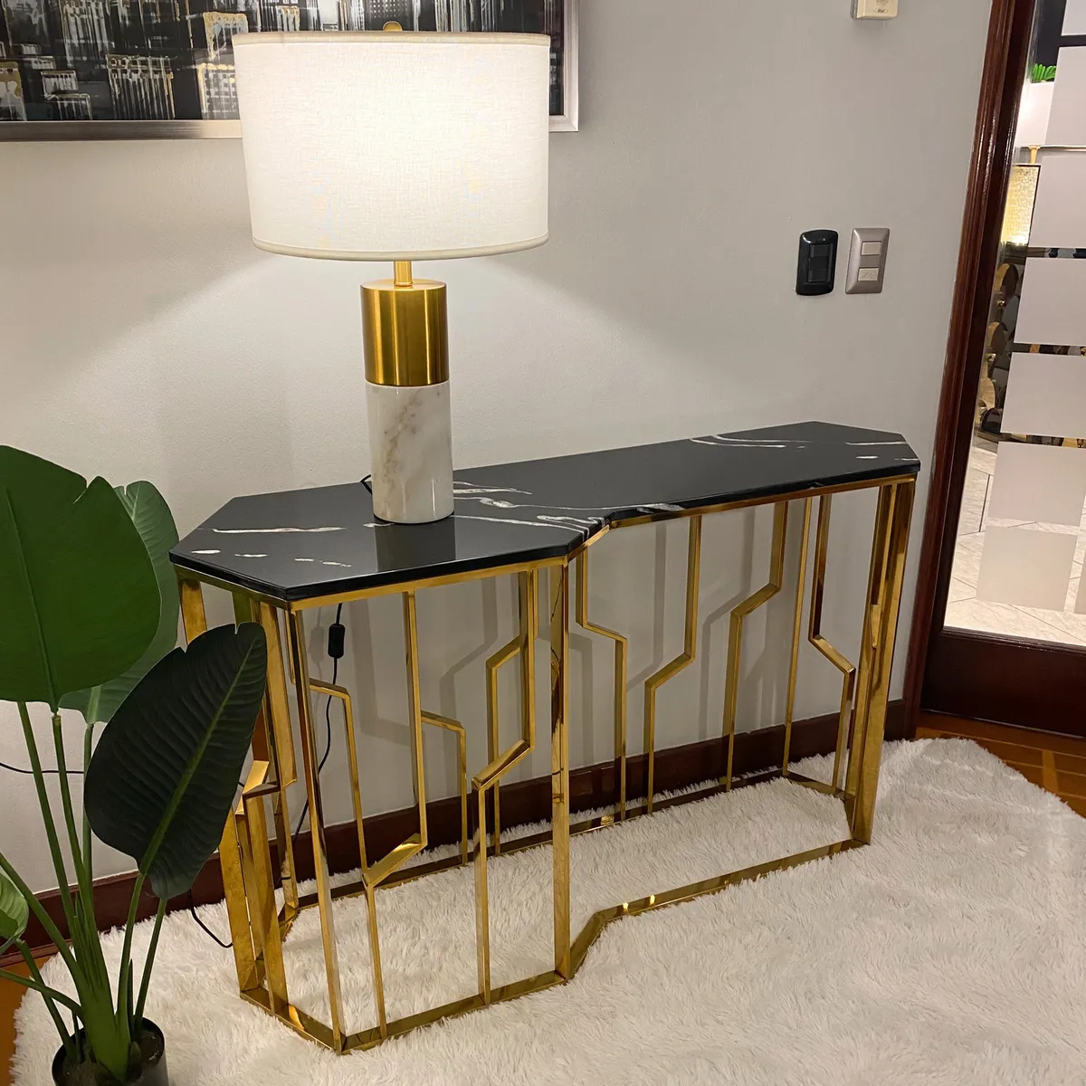 GENERICO - Mesa de Arrimo Atenea Dorado Negro Estambul Design.