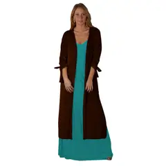 MARIA PASKARO - Tapado Kimono Largo Verona Chocolate Terciopelo - Café - LXL