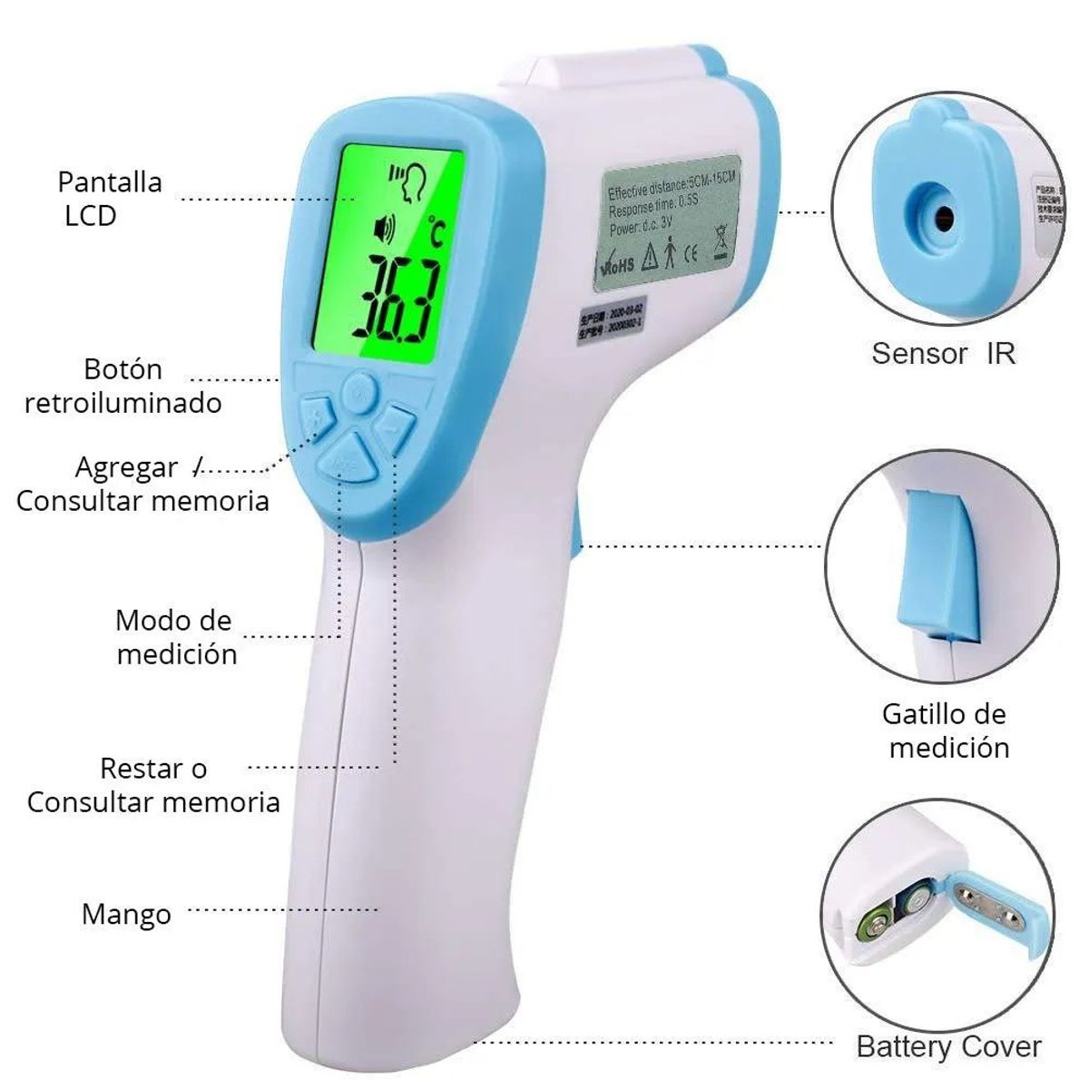 MOVI - Termómetro Infrarrojo Frente Sin Contacto Digital Pistola