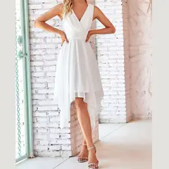 ARRAKASTA - Vestido blanco falda asimétrica