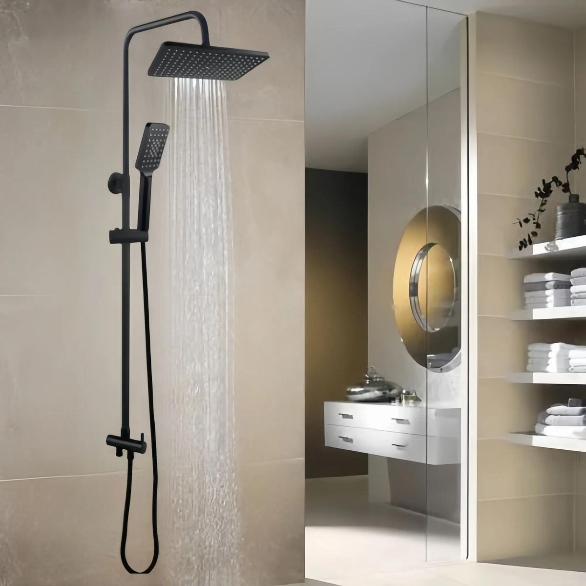 GENERICO - Columna De Ducha Rectangular Negro Mate