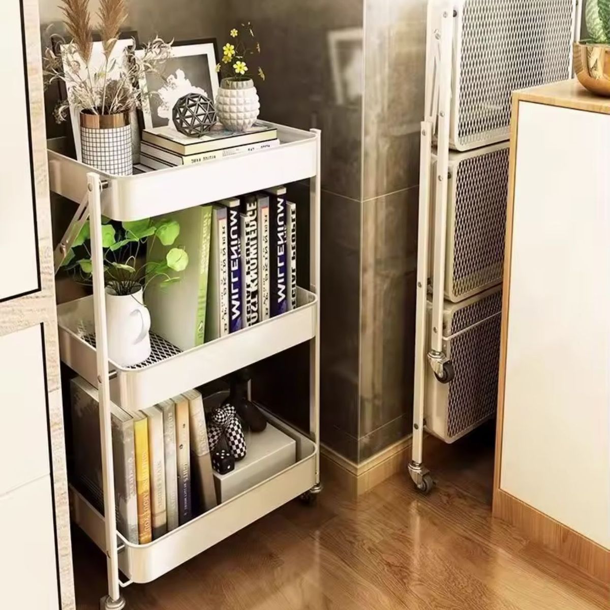 GENERICO - Carro Organizador De Verduras Fruta Hogar 3 Nivel Metálico Blanco