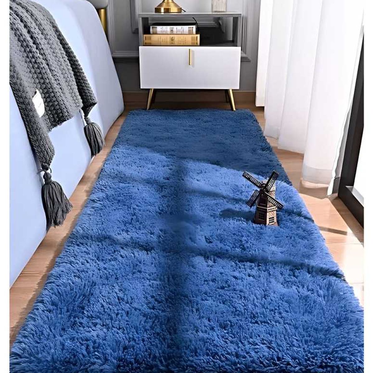 GENERICO - Pasillera alfombra peluda liviana 70x150 ultra suave AZUL