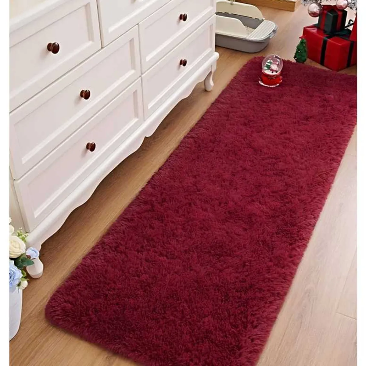GENERICO - Pasillera alfombra peluda liviana 70x150 ultra suave BURDEO