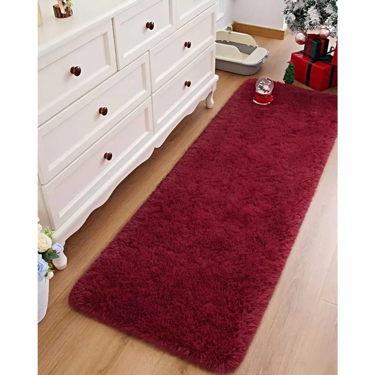 GENERICO - Pasillera alfombra peluda liviana 70x150 ultra suave BURDEO