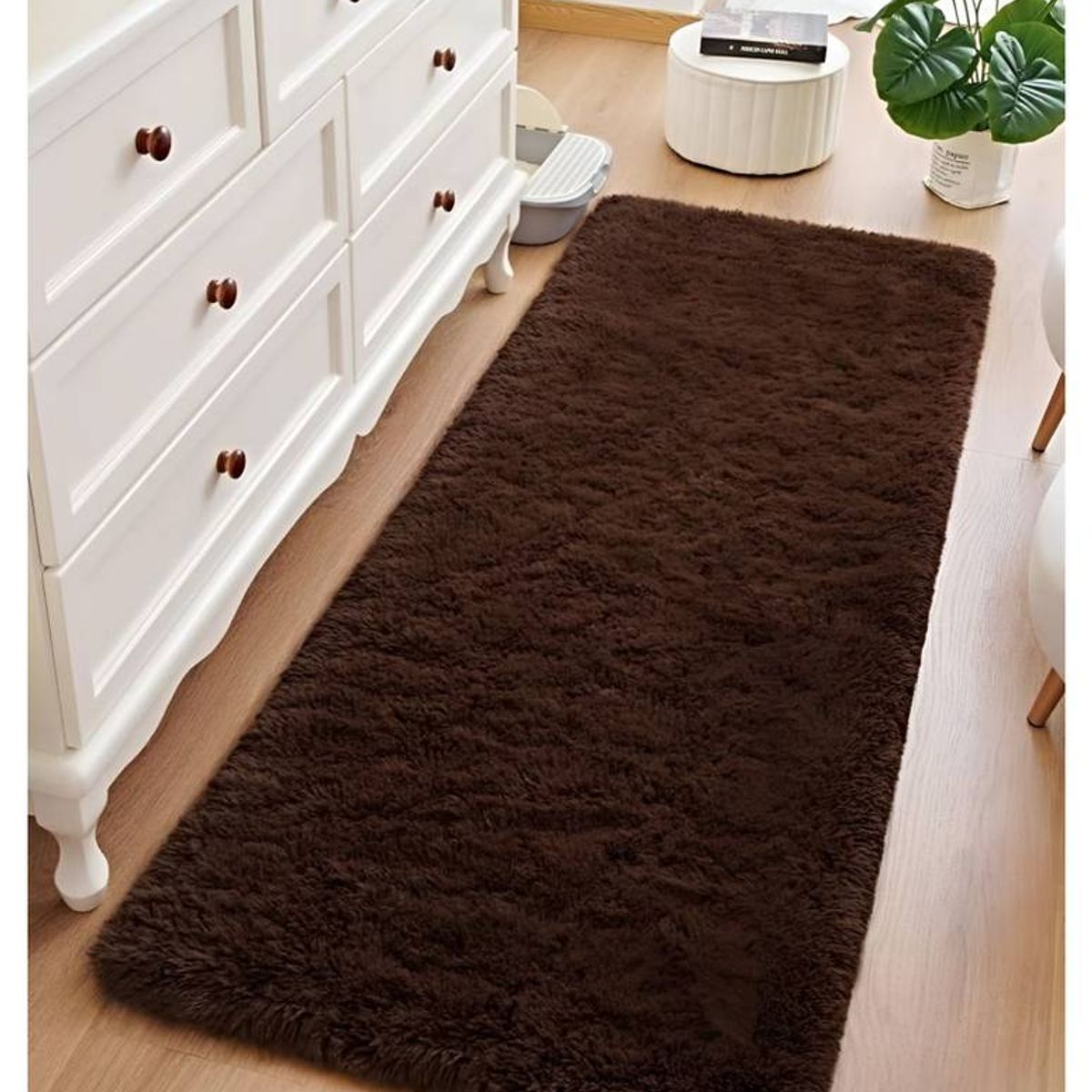GENERICO - Pasillera alfombra peluda liviana 70x150 ultra suave CAFÉ