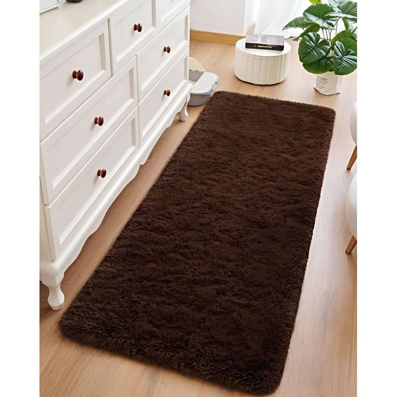 GENERICO - Pasillera alfombra peluda liviana 70x150 ultra suave CAFÉ