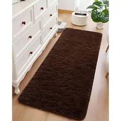 GENERICO - Pasillera alfombra peluda liviana 70x150 ultra suave CAFÉ