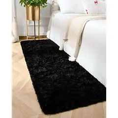 GENERICO - Pasillera alfombra peluda liviana 70x150 ultra suave NEGRO