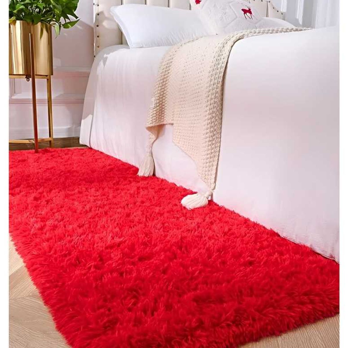 GENERICO - Pasillera alfombra peluda liviana 70x150 ultra suave ROJO