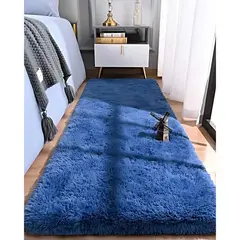 GENERICO - Juego por 2 Alfombra pasillera peluda liviana 70x150 ultra suave AZUL