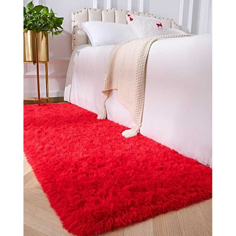 GENERICO - Juego por 2 Alfombra pasillera peluda liviana 70x150 ultra suave ROJO