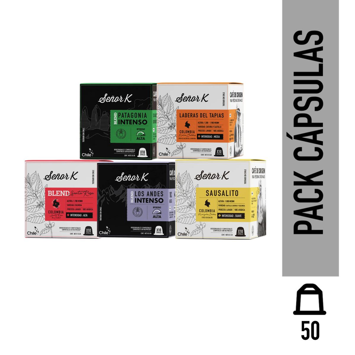 SEÑOR K - Pack 50 Cápsulas Café Espresso Favoritos Café Señor K