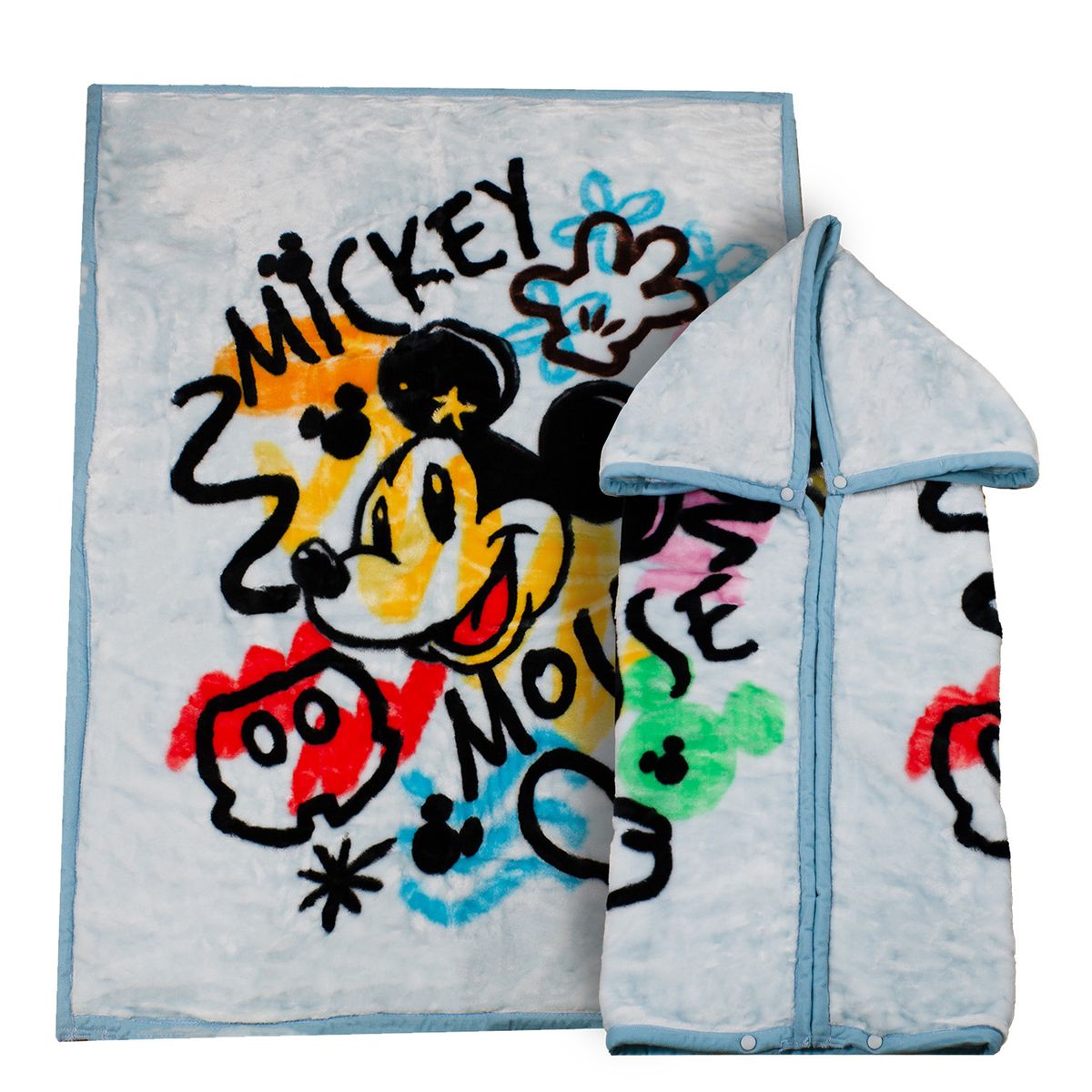 DISNEY - Saco con Broche Ultra Soft Mickey Mouse 80x110cm Celeste