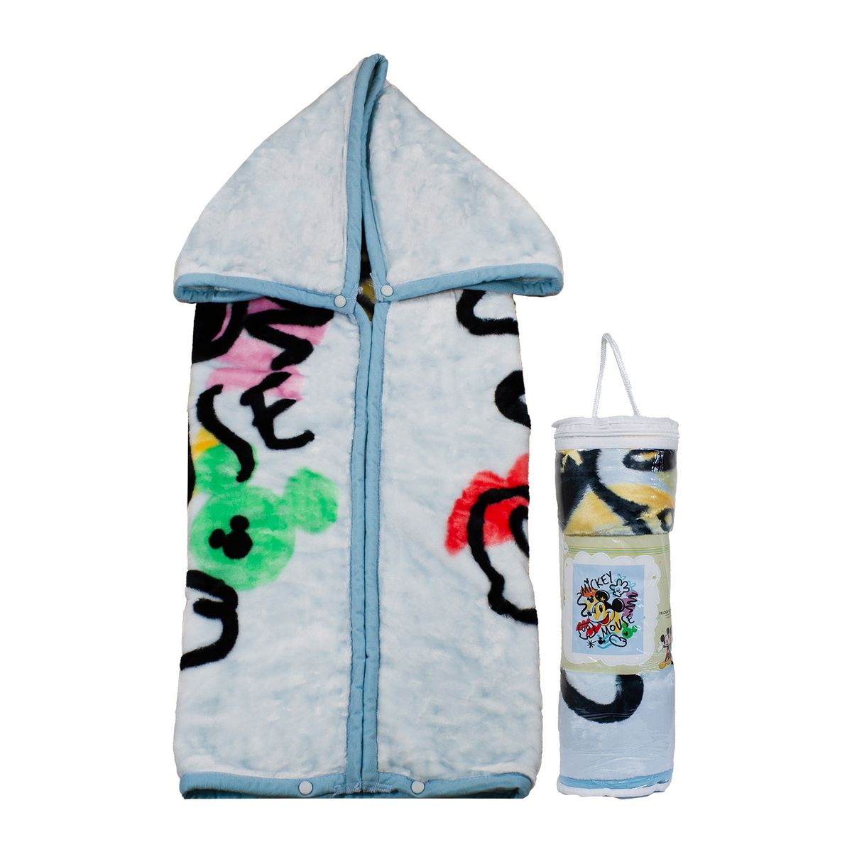DISNEY - Saco con Broche Ultra Soft Mickey Mouse 80x110cm Celeste