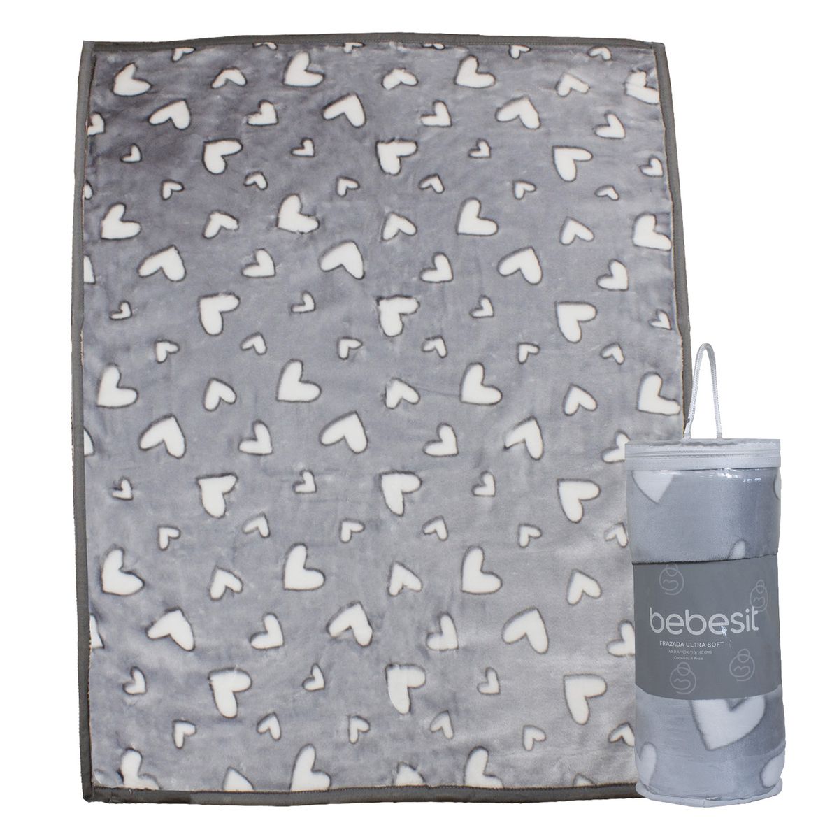 BEBESIT - Frazada Ultra Soft Corazones 110x140cm Gris Bebesit