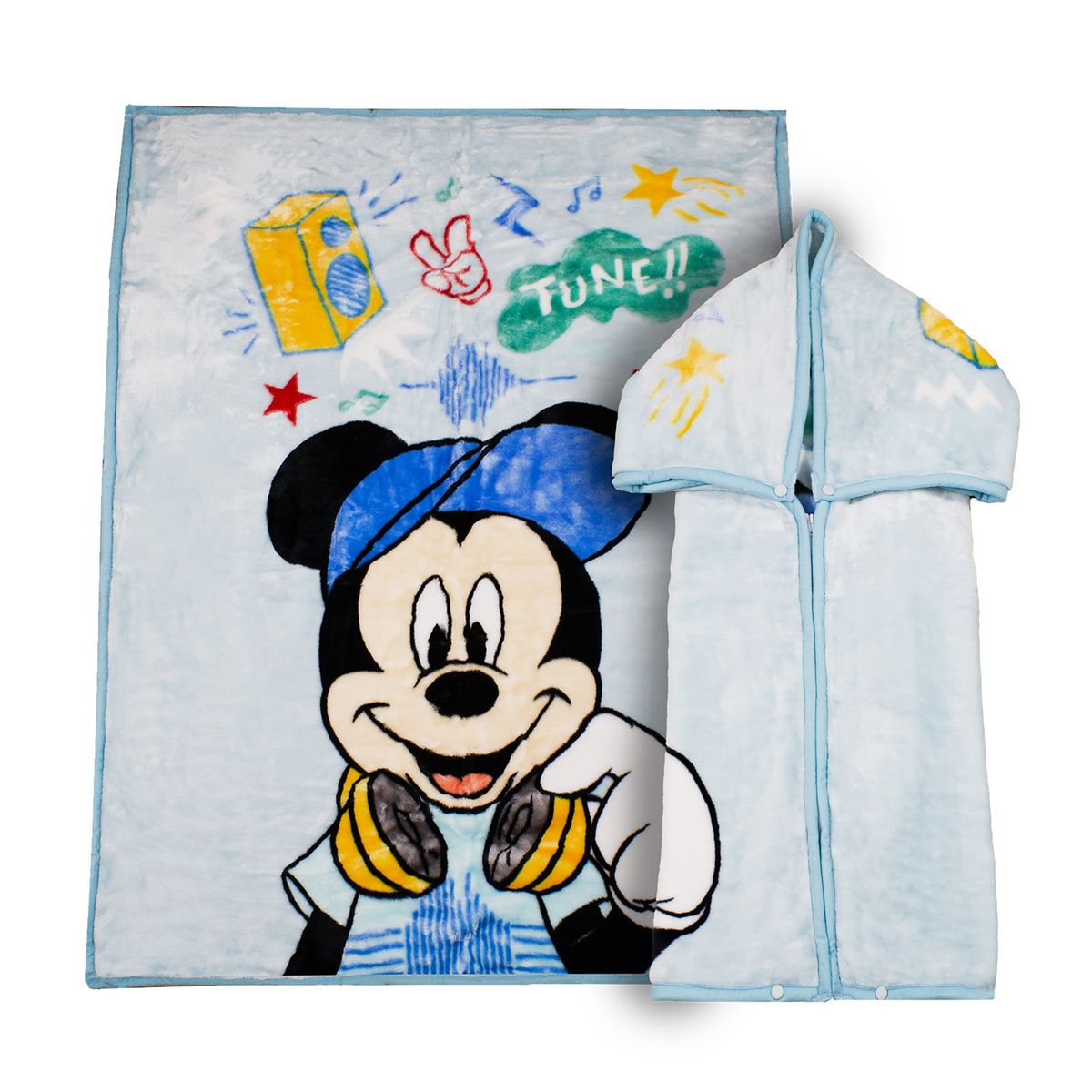 DISNEY - Saco con Broche Ultra Soft Mickey Music 80x110cm Celeste