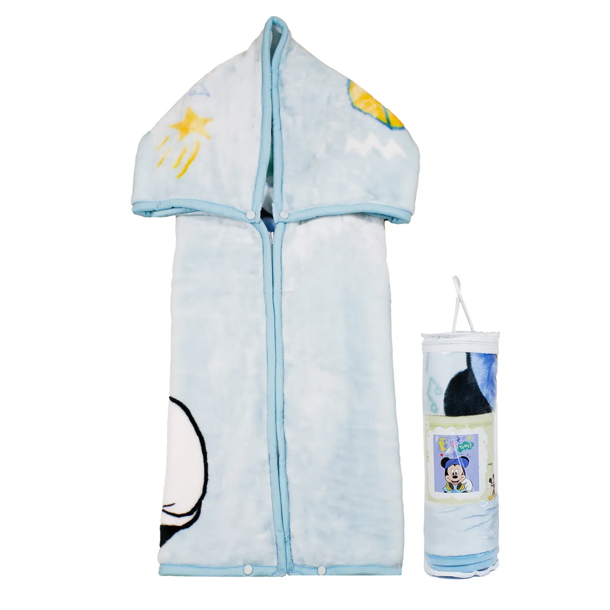 DISNEY - Saco con Broche Ultra Soft Mickey Music 80x110cm Celeste