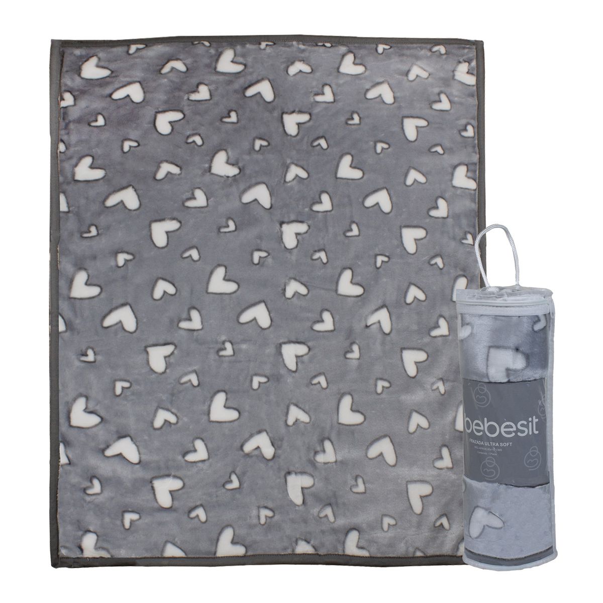 BEBESIT - Frazada Ultra Soft Corazones 80x110cm Gris Bebesit