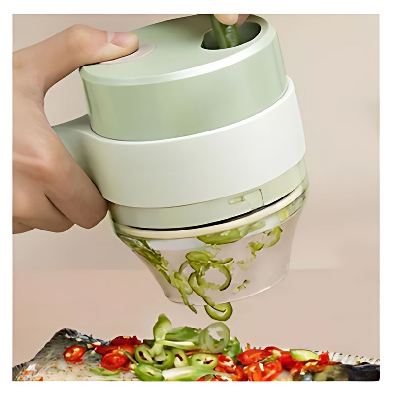 GENERICO - Cortador Picador De Verduras Fruta Portatil Electrica 4 En 1