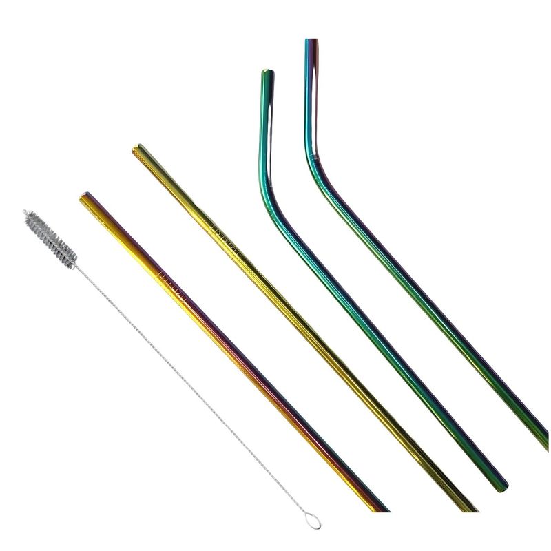 GENERICO - Pack 4 Bombillas Multicolor Con Cepillo Ecologico Cocina.