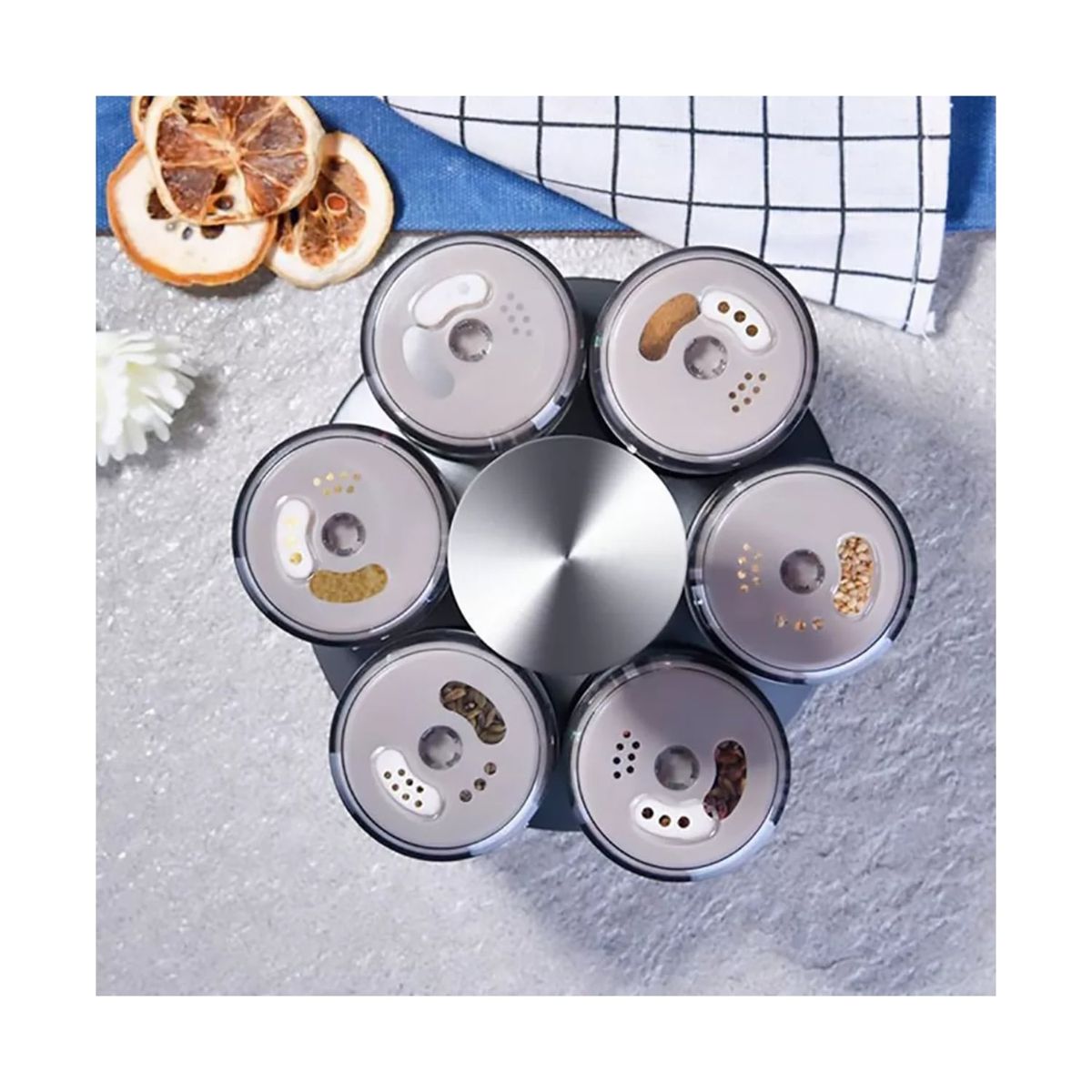 GENERICO - Rack Circular 6 Condimentero Giratorio 360° Frascos Vidrio.