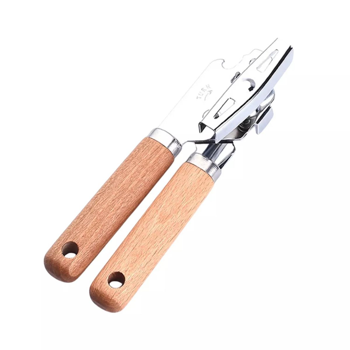 GENERICO - Abrelatas Tipo Mariposa Metalico Mango Madera Con Destapador