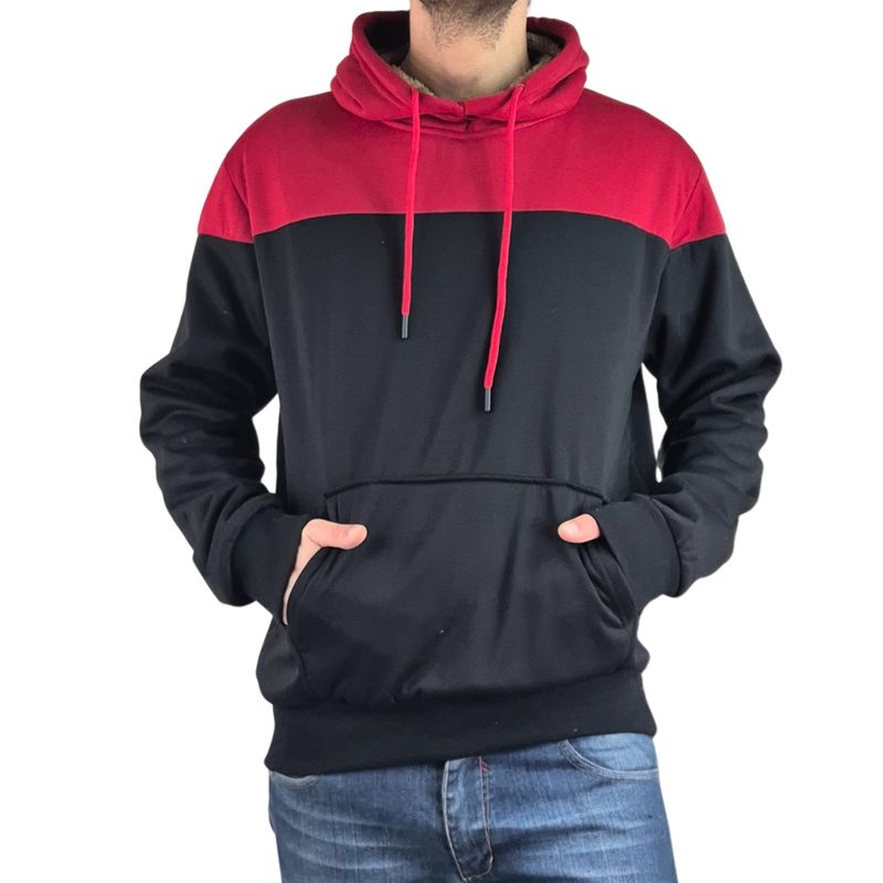 MPROPIA - Polerón Canguro Hombre Invierno Frisado Con Gorro Bi-Color 0220
