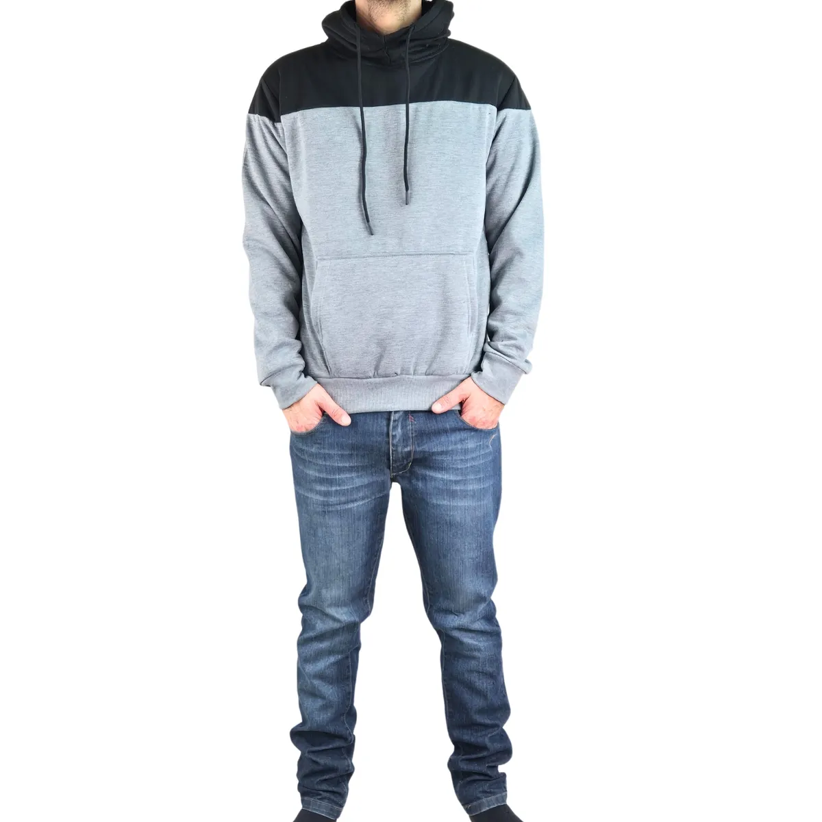LIKE SHOP - Polerón Canguro Hombre Invierno Frisado Con Gorro Bi-Color 0220
