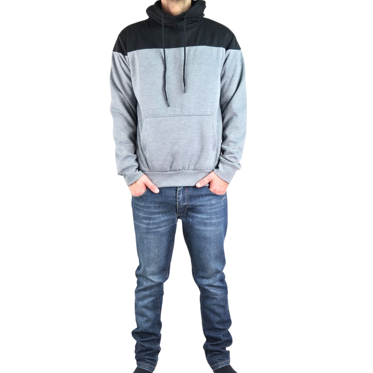 LIKE SHOP - Polerón Canguro Hombre Invierno Frisado Con Gorro Bi-Color 0220