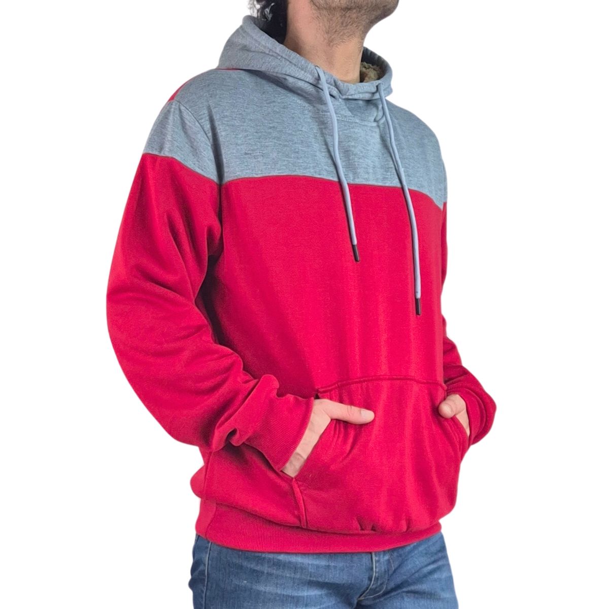 LIKE SHOP - Polerón Canguro Hombre Invierno Frisado Con Gorro Bi-Color 0220