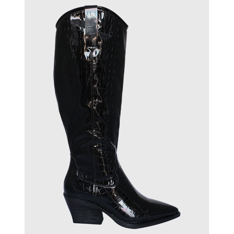 DINASTELLA - Bota caña alta color negro con taco cómodo para mujer