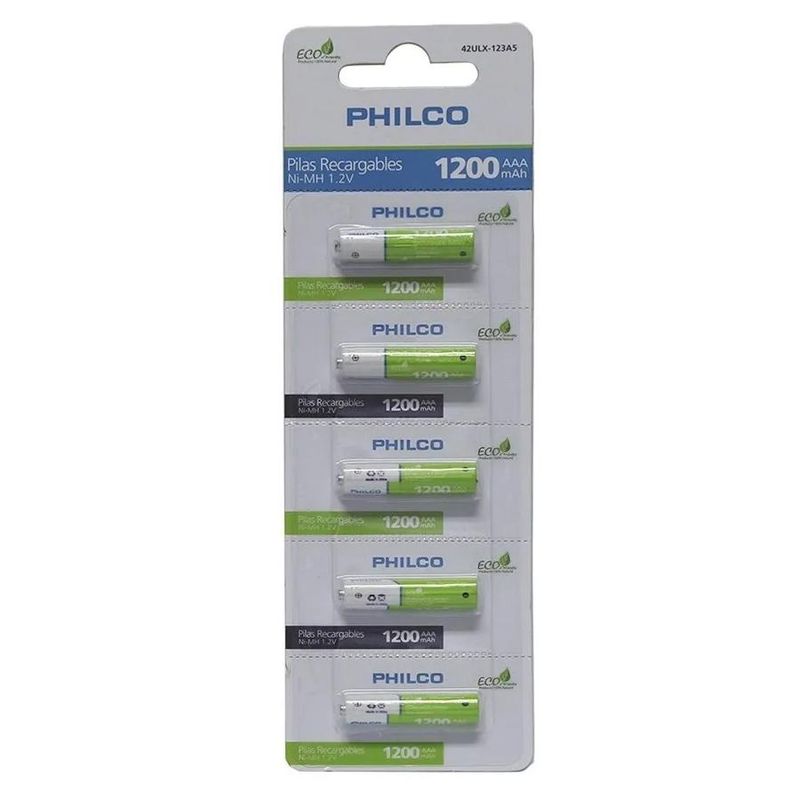 PHILCO - Pilas Recargables AAA Philco Precargadas 1200 Mah 12V 5 Unidades