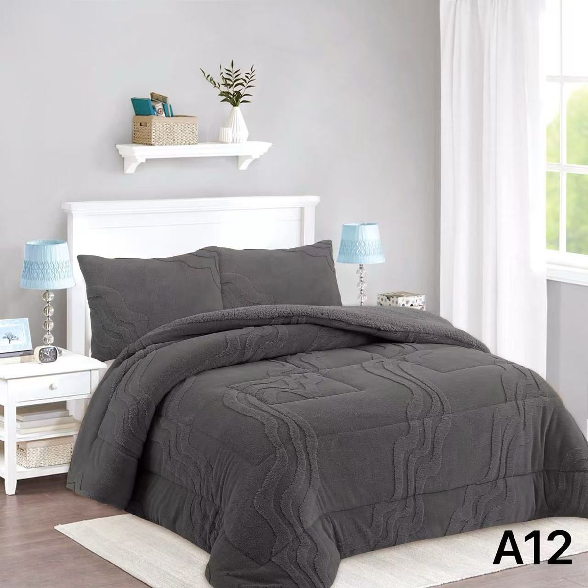 GENERICO - Cobertor Chiporro con Relieve 2 Plazas - Gris Oscuro Valencia A12
