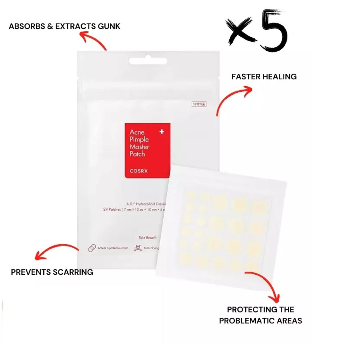 COSRX - Pack de 5 sobres con 24 parches cada uno hidrocoloides para espinillas COSRX
