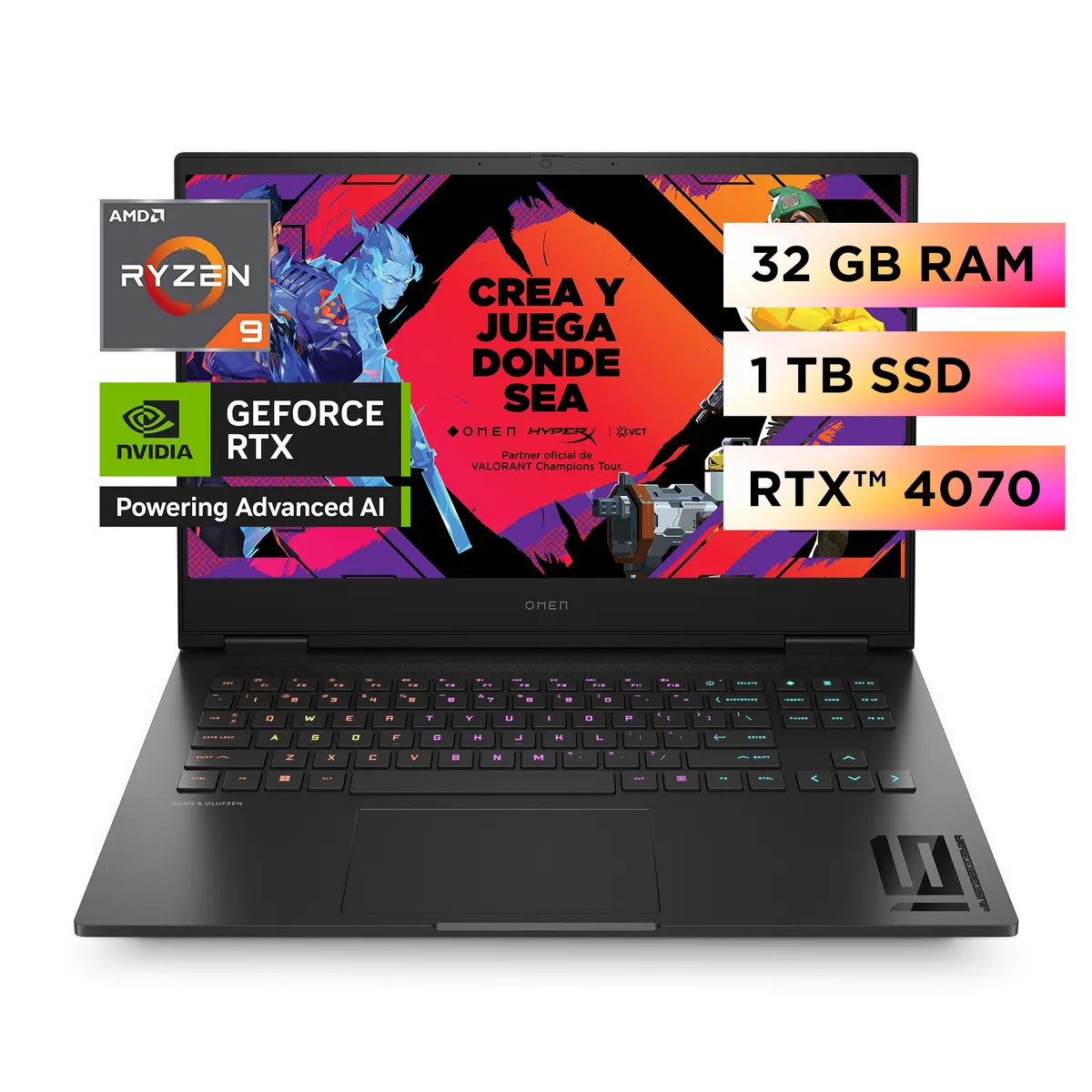 HP - Notebook HP Gamer Omen 16-xf0005la AMD Ryzen 9 32gb Ram 1tb Ssd RTX4070 8GB Windows 11 Home