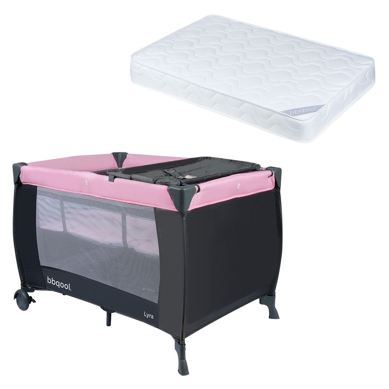 BBQOOL - Cuna Playard Lyra Pink + Colchón de Espuma