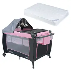 BBQOOL - Cuna Playard Sagitta Pink + Colchón de Espuma