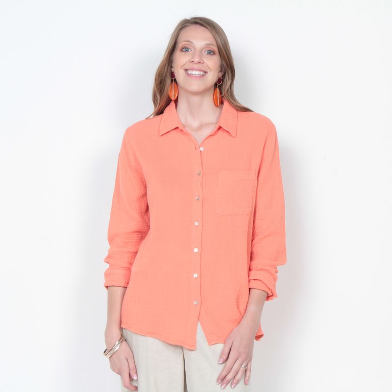 WADOS - BLUSA MANGA LARGA SOLIDA CUELLO CAMISERO BOLSILLO DELANTERO