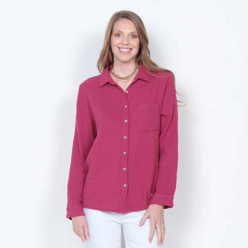 WADOS - BLUSA MANGA LARGA SOLIDA CUELLO CAMISERO BOLSILLO DELANTERO