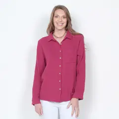 WADOS - BLUSA MANGA LARGA SOLIDA CUELLO CAMISERO BOLSILLO DELANTERO