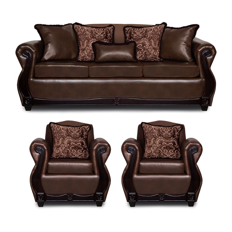 ADONIS LEUDH - Living 3+1+1 Gran Columbia Mixto Felpa Y PU Café Oscuro Extra Grande
